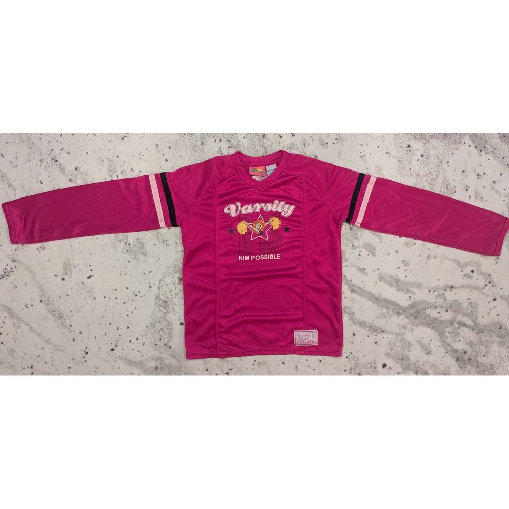 Y2K VTG Disney Kim Possible Varsity Jersey Kids Size 14 16 Pink Mesh Sporty Top